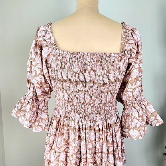 Beachwood Baby | Floral Block Print Smocked Midi Dress | Size M/L - Picture 9 of 10